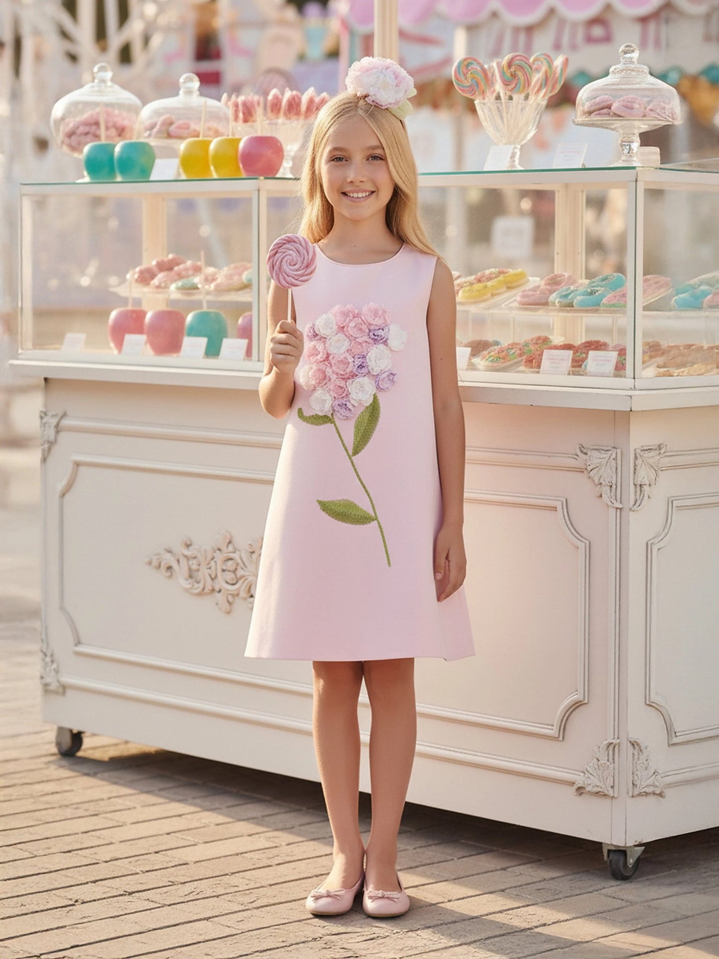 DRESS & Fleur Girls Flower Occasion Dress with Headband in Pink - QHA UK