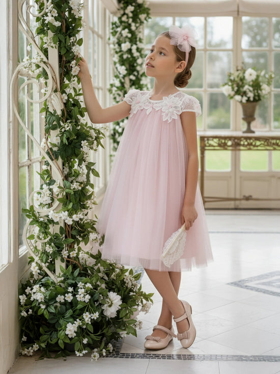 DRESS & Fleur Girls Pink Lace Yoke Tulle Occasion Dress | Ages 3–7 | UK - QHA UK