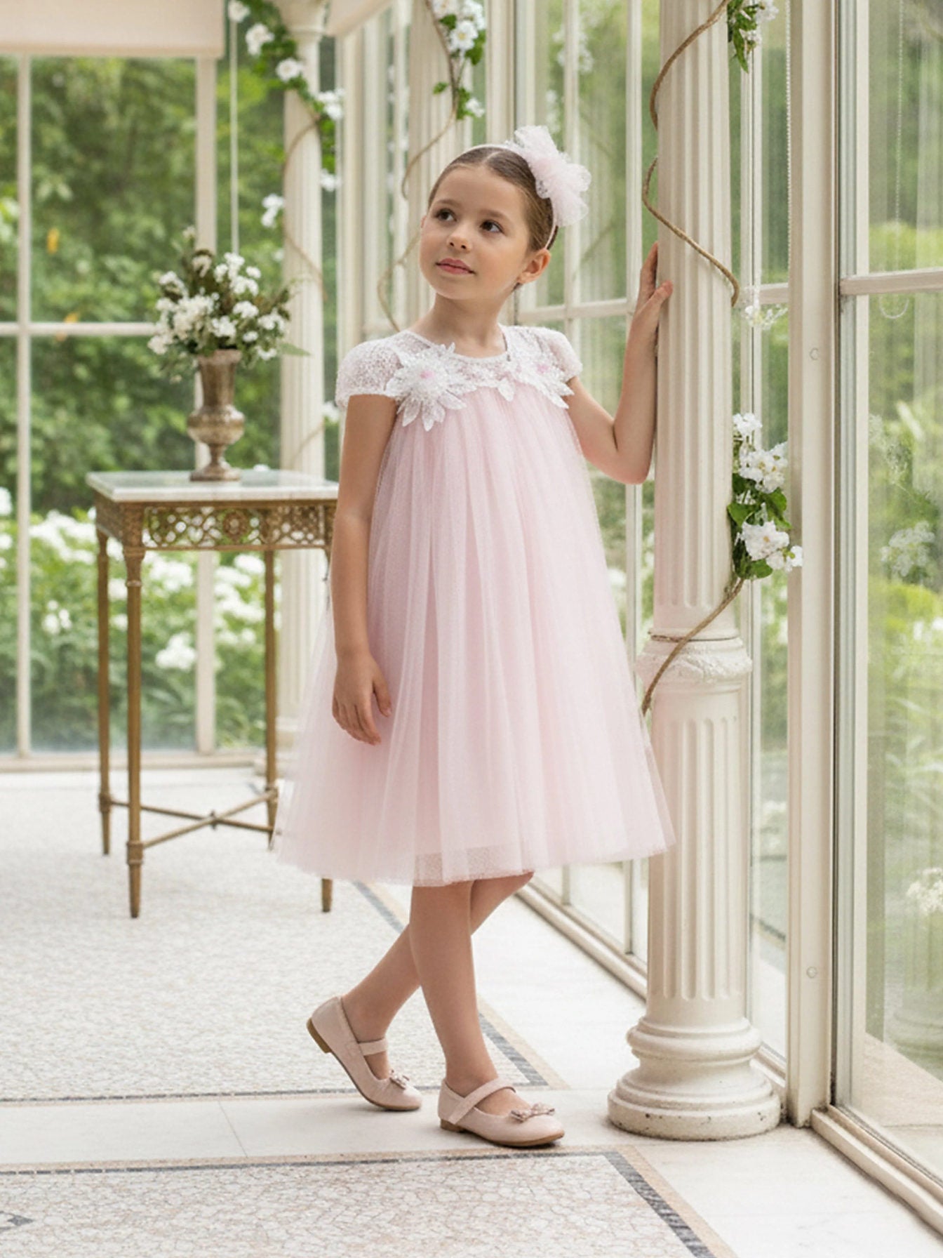 DRESS & Fleur Girls Pink Lace Yoke Tulle Occasion Dress | Ages 3–7 | UK - QHA UK