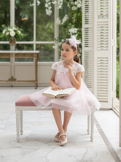 DRESS & Fleur Girls Pink Lace Yoke Tulle Occasion Dress | Ages 3–7 | UK - QHA UK