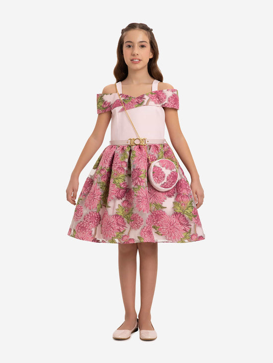 DRESS & Fleur Girls Jacquard Dress with Bag in Pink | QHAUK - QHA UK