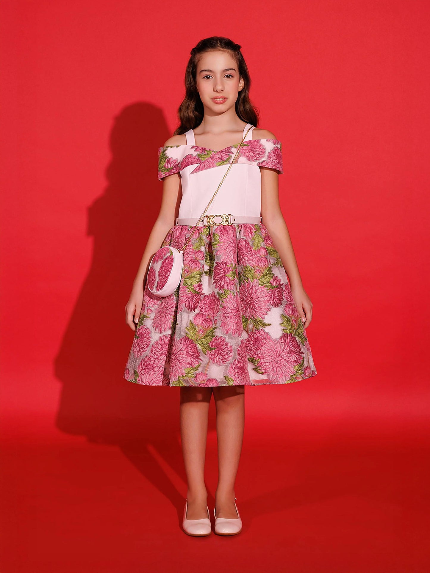 DRESS & Fleur Girls Jacquard Dress with Bag in Pink | QHAUK - QHA UK