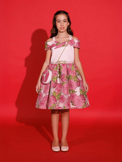 DRESS & Fleur Girls Jacquard Dress with Bag in Pink | QHAUK - QHA UK