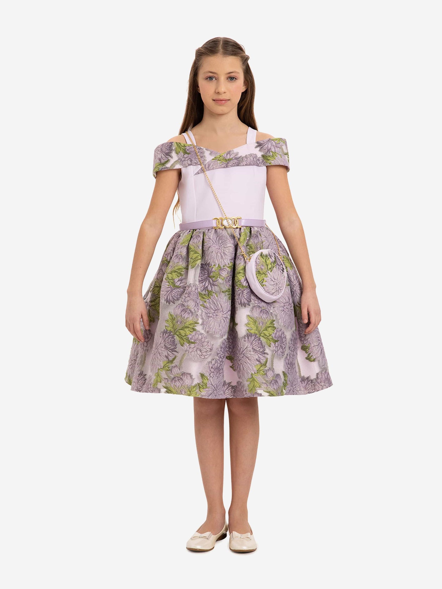 DRESS & Fleur Girls Jacquard Dress with Bag in Purple | QHAUK - QHA UK