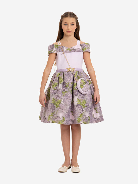 DRESS & Fleur Girls Jacquard Dress with Bag in Purple | QHAUK - QHA UK
