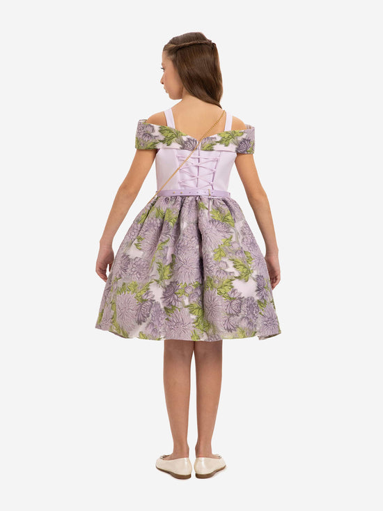 DRESS & Fleur Girls Jacquard Dress with Bag in Purple | QHAUK - QHA UK
