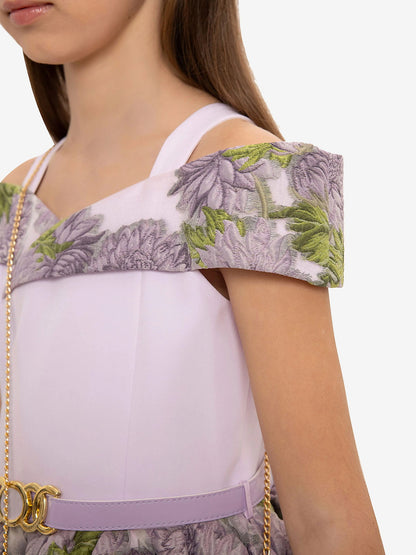 DRESS & Fleur Girls Jacquard Dress with Bag in Purple | QHAUK - QHA UK