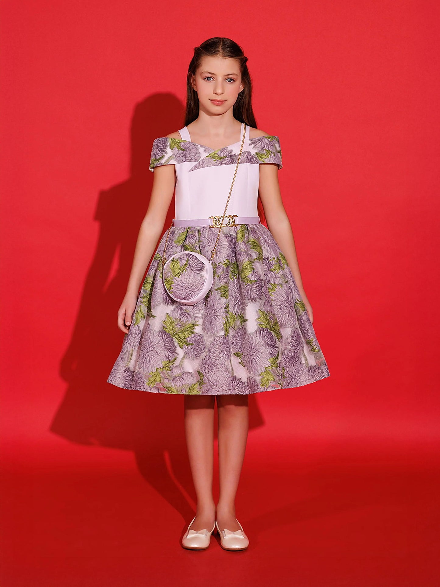 DRESS & Fleur Girls Jacquard Dress with Bag in Purple | QHAUK - QHA UK