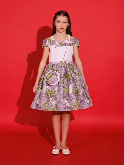 DRESS & Fleur Girls Jacquard Dress with Bag in Purple | QHAUK - QHA UK