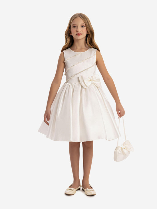 DRESS & Fleur Girls Satin Dress with Matching Bag in White - QHA UK