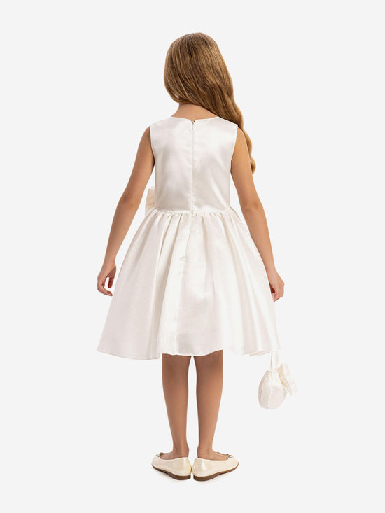 DRESS & Fleur Girls Satin Dress with Matching Bag in White - QHA UK