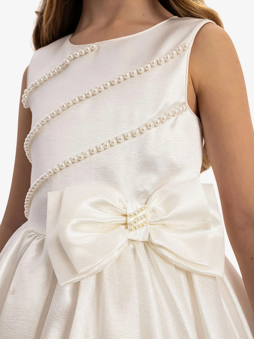 DRESS & Fleur Girls Satin Dress with Matching Bag in White - QHA UK