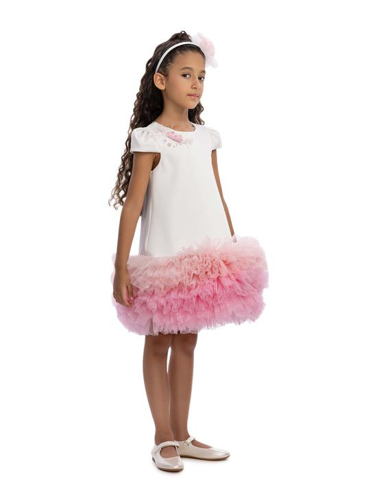 DRESS & Fleur Girls Ivory Tiered Tulle Occasion Dress | Ages 3–7 | UK - QHA UK