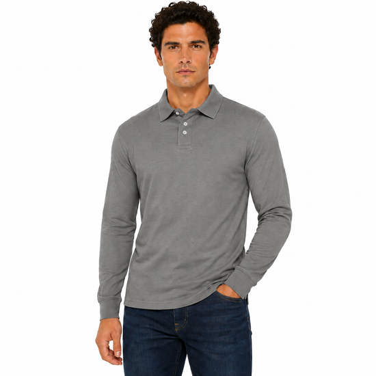 Evryone Mens Long Sleeve Pique Polo Shirt Cotton Regular Fit Casual Wo - Sleeve Detail - QHA UK