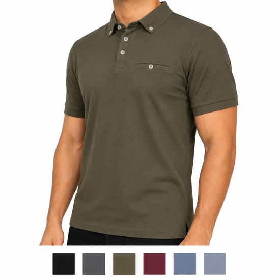 Evryone Mens Cotton Pique Polo Shirt Button Collar Short Sleeve Casual - QHA UK