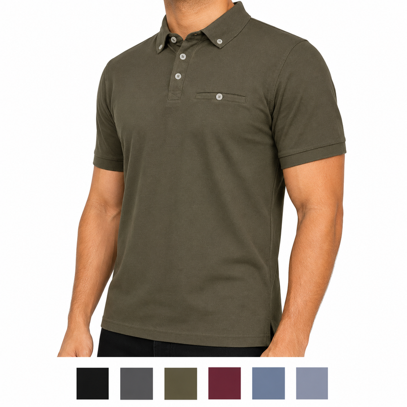 Evryone Mens Cotton Pique Polo Shirt Button Collar Short Sleeve Casual - QHA UK