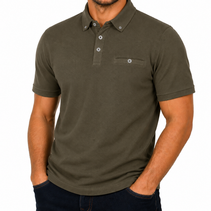 Evryone Mens Cotton Pique Polo Shirt Button Collar Short Sleeve Casual - Collar Detail - QHA UK