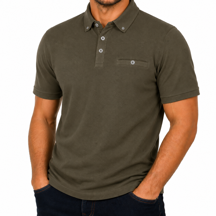 Evryone Mens Cotton Pique Polo Shirt Button Collar Short Sleeve Casual - Collar Detail - QHA UK