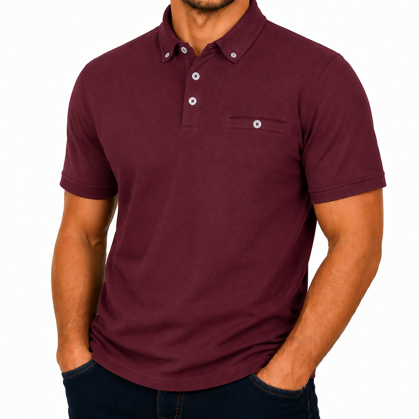 Evryone Mens Cotton Pique Polo Shirt Button Collar Short Sleeve Casual - Collar Detail - QHA UK