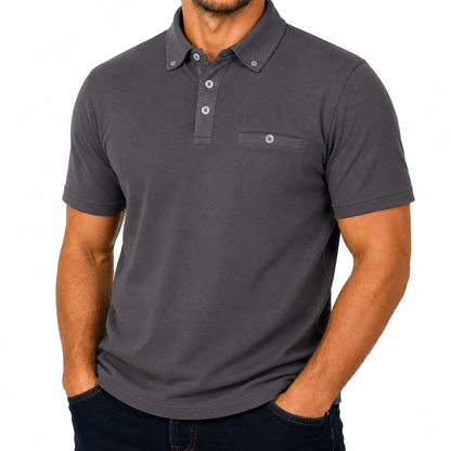 Evryone Mens Cotton Pique Polo Shirt Button Collar Short Sleeve Casual - Collar Detail - QHA UK