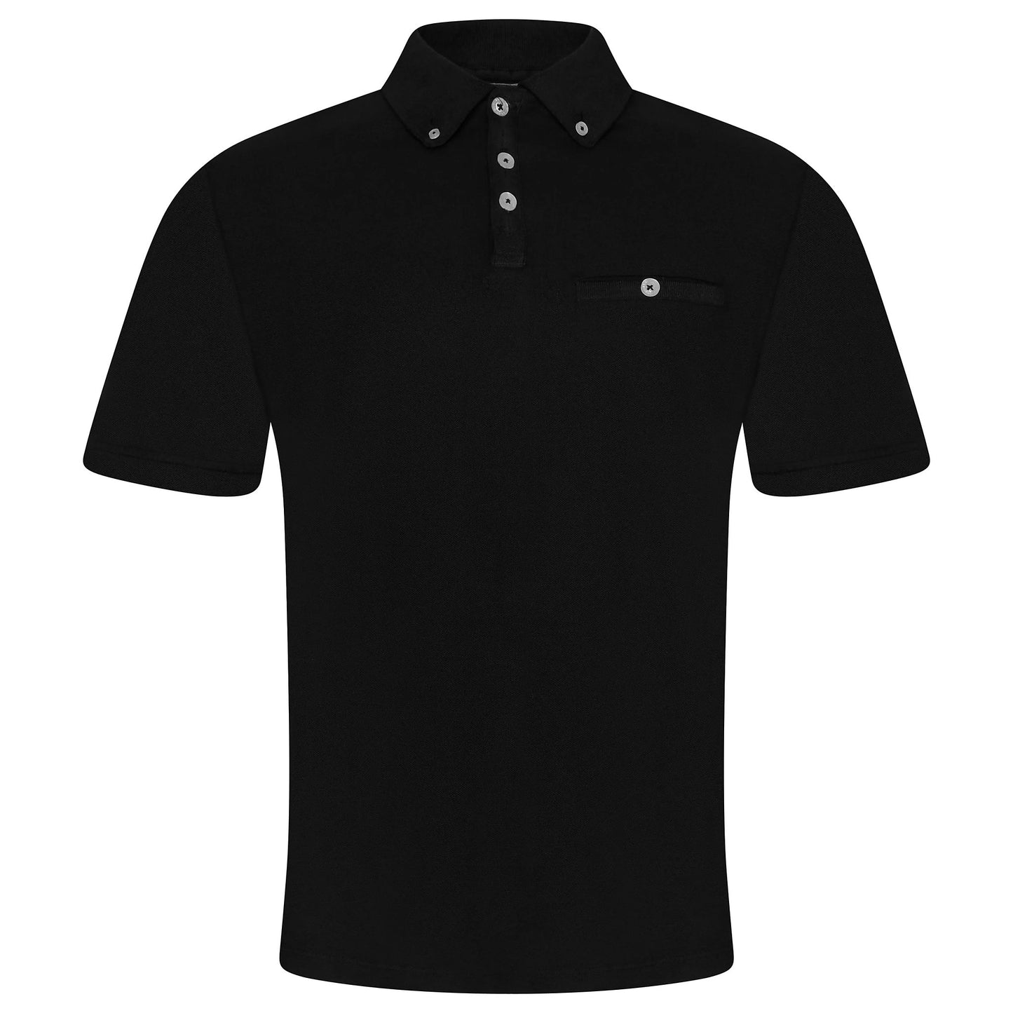 Evryone Mens Cotton Pique Polo Shirt Button Collar Short Sleeve Casual - Collar Detail - QHA UK