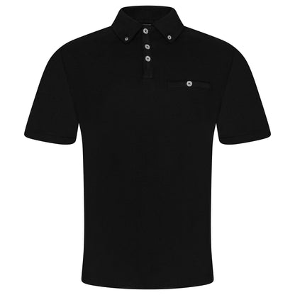 Evryone Mens Cotton Pique Polo Shirt Button Collar Short Sleeve Casual - Collar Detail - QHA UK