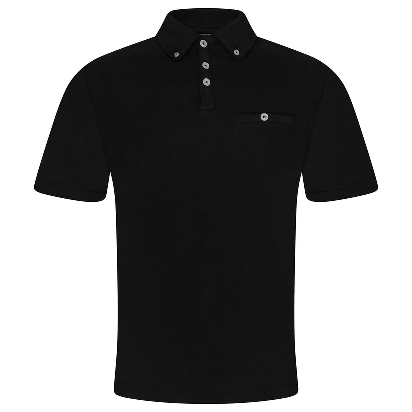 Evryone Mens Cotton Pique Polo Shirt Button Collar Short Sleeve Casual - Collar Detail - QHA UK