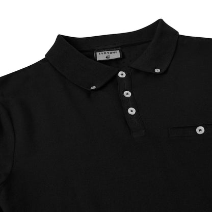 Evryone Mens Cotton Pique Polo Shirt Button Collar Short Sleeve Casual - Collar Detail - QHA UK