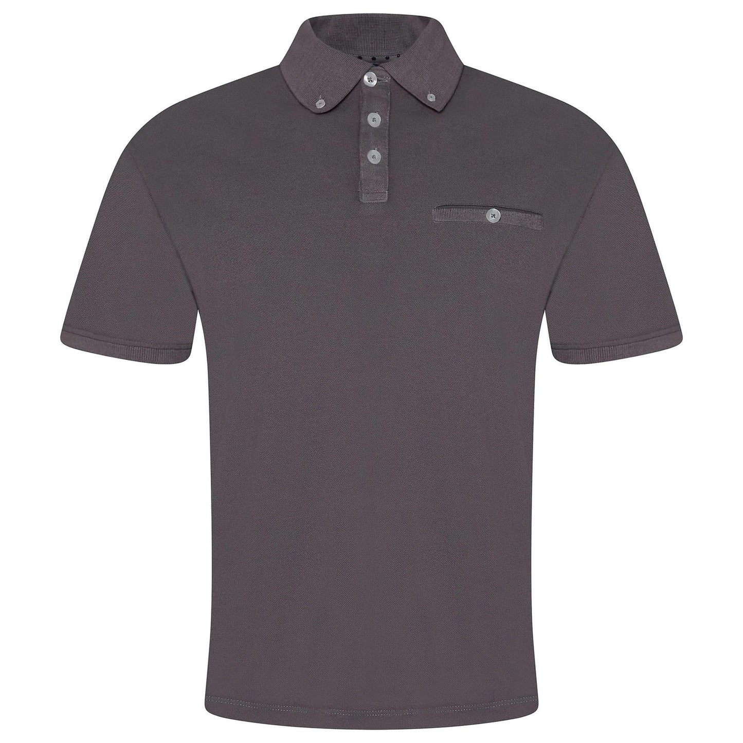 Evryone Mens Cotton Pique Polo Shirt Button Collar Short Sleeve Casual - Collar Detail - QHA UK