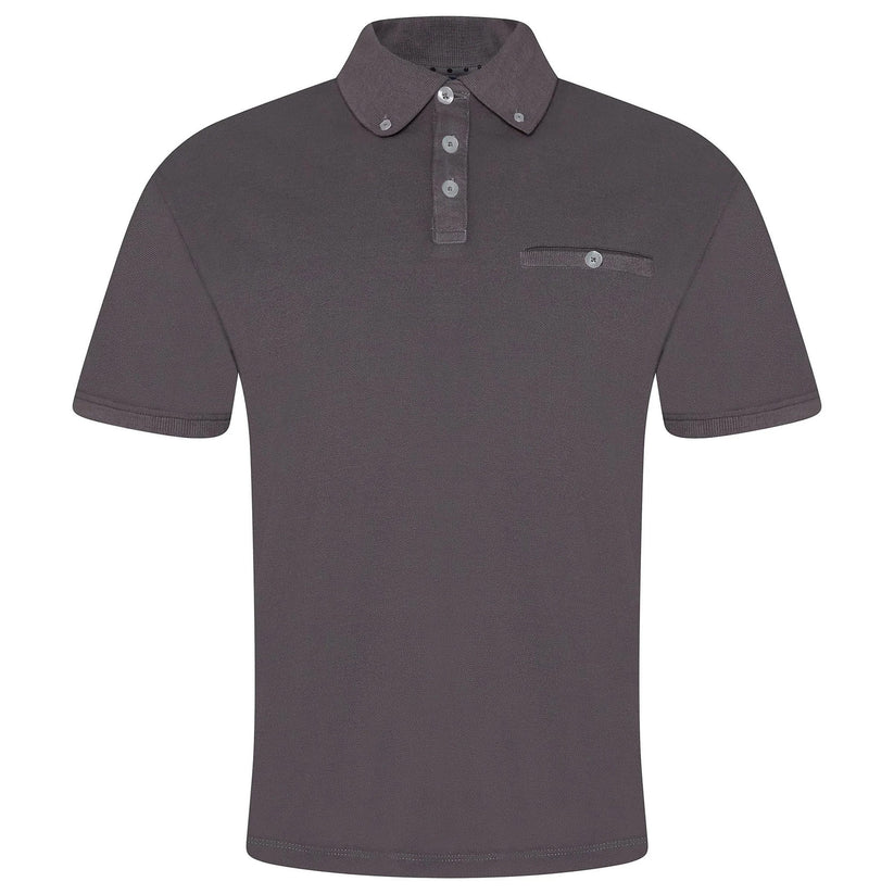 Evryone Mens Cotton Pique Polo Shirt Button Collar Short Sleeve Casual - Collar Detail - QHA UK