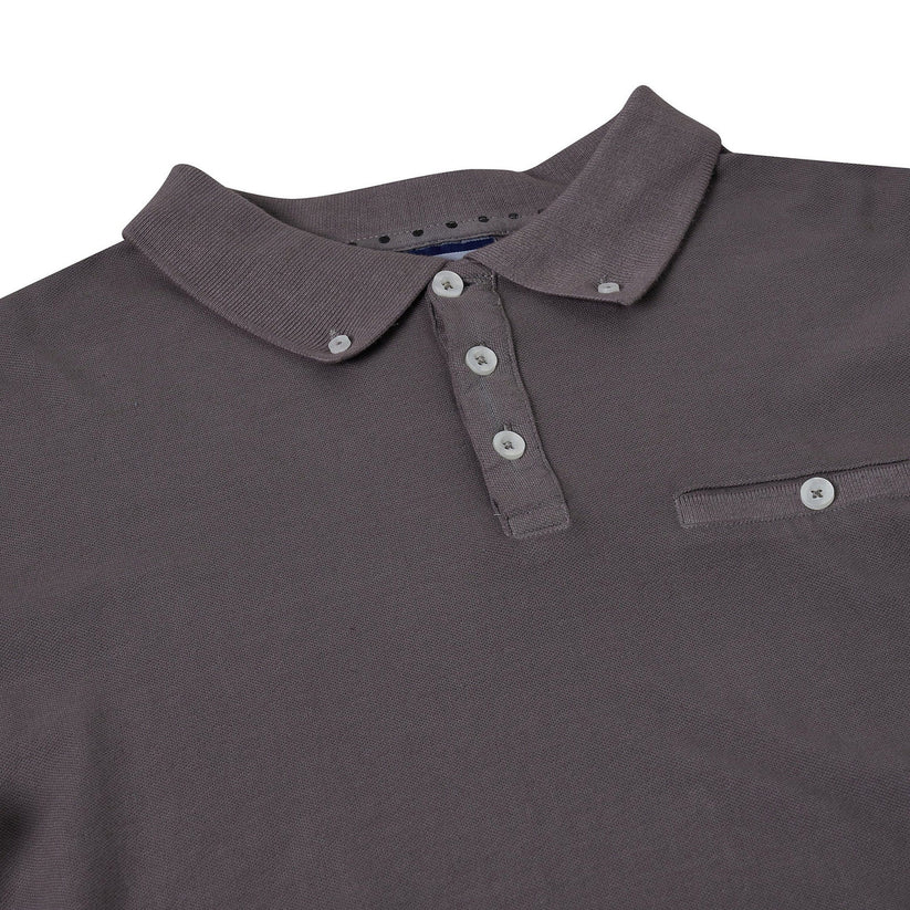Evryone Mens Cotton Pique Polo Shirt Button Collar Short Sleeve Casual - Collar Detail - QHA UK