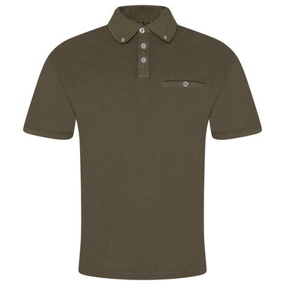 Evryone Mens Cotton Pique Polo Shirt Button Collar Short Sleeve Casual - Collar Detail - QHA UK