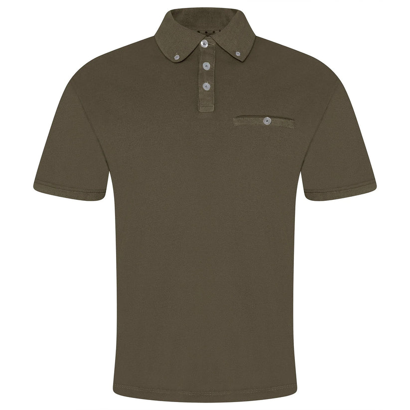 Evryone Mens Cotton Pique Polo Shirt Button Collar Short Sleeve Casual - Collar Detail - QHA UK