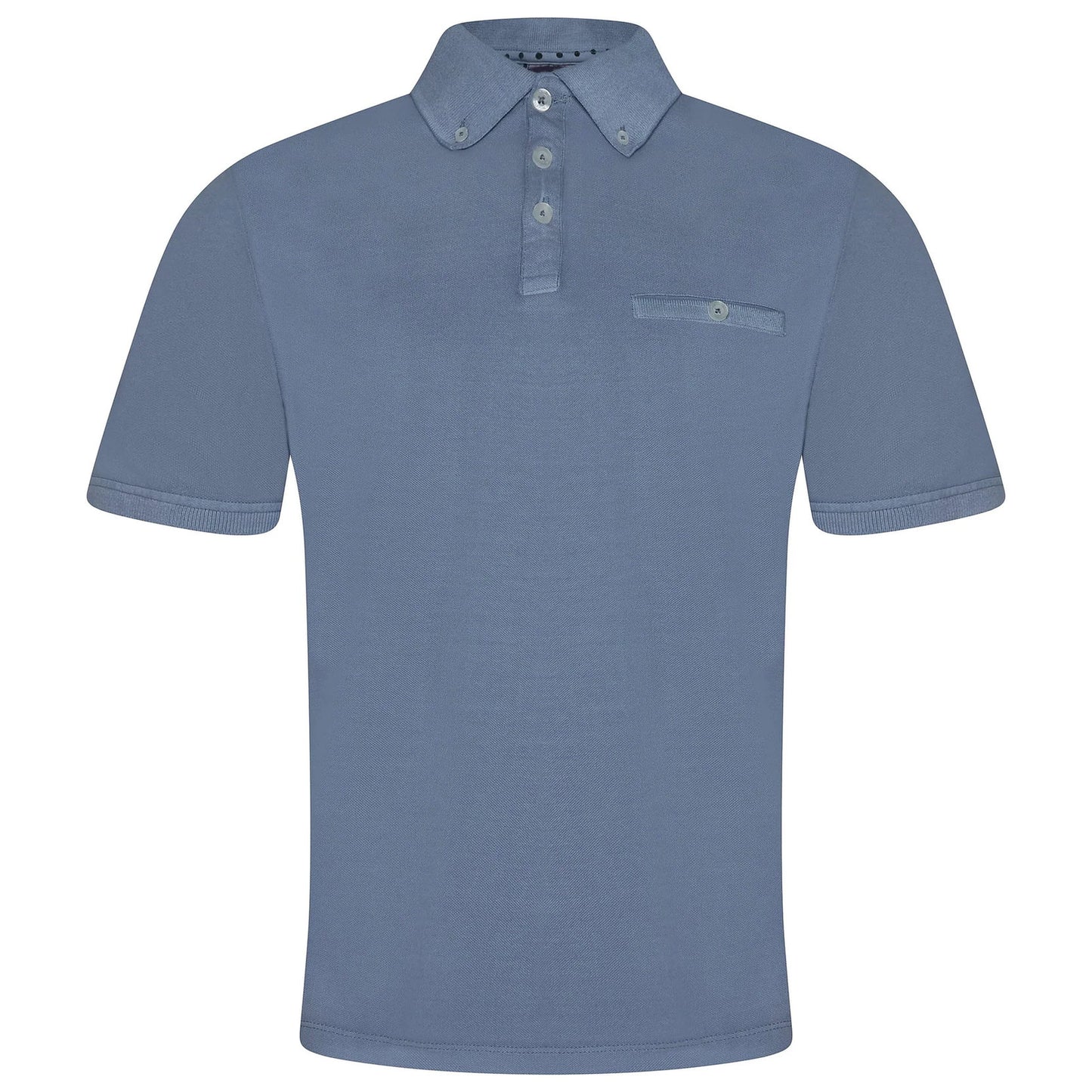 Evryone Mens Cotton Pique Polo Shirt Button Collar Short Sleeve Casual - Collar Detail - QHA UK