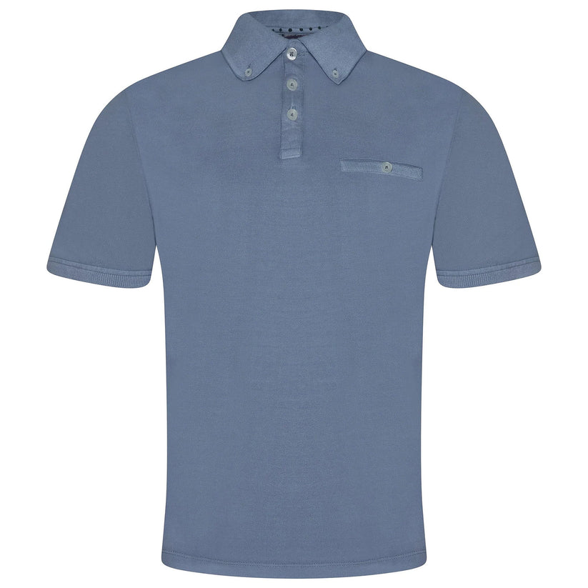 Evryone Mens Cotton Pique Polo Shirt Button Collar Short Sleeve Casual - Collar Detail - QHA UK