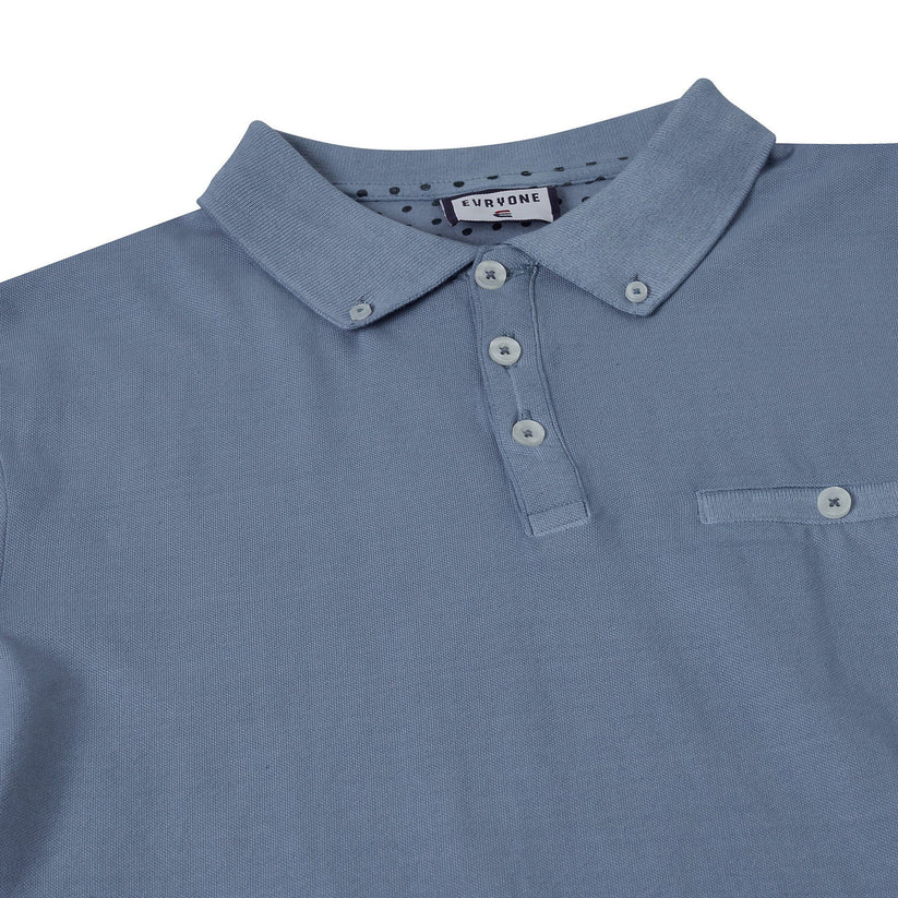 Evryone Mens Cotton Pique Polo Shirt Button Collar Short Sleeve Casual - Collar Detail - QHA UK