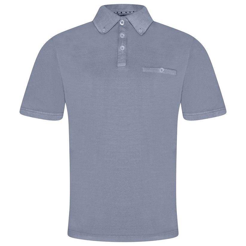 Evryone Mens Cotton Pique Polo Shirt Button Collar Short Sleeve Casual - Collar Detail - QHA UK