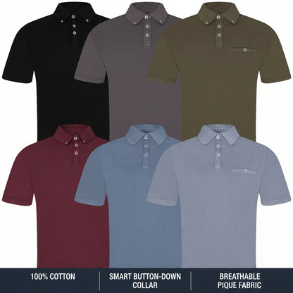 Evryone Mens Cotton Pique Polo Shirt Button Collar Short Sleeve Casual - QHA UK