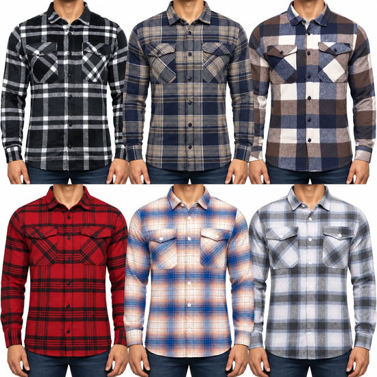 Men's Brushed Cotton Check Overshirt Long Sleeve Regular Fit S-2XL | QHA UK - QHA UK