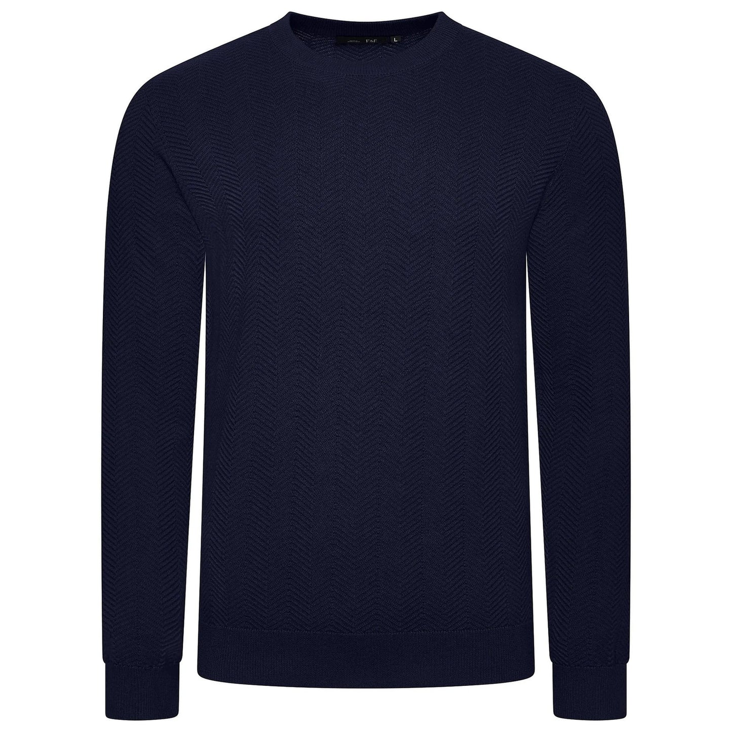 Mens Crew Neck Jumper Chevron Knit Cotton Blend Casual Sweater - QHA UK