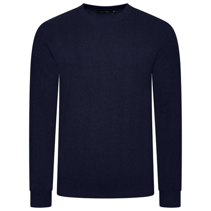 Mens Crew Neck Jumper Chevron Knit Cotton Blend Casual Sweater - QHA UK