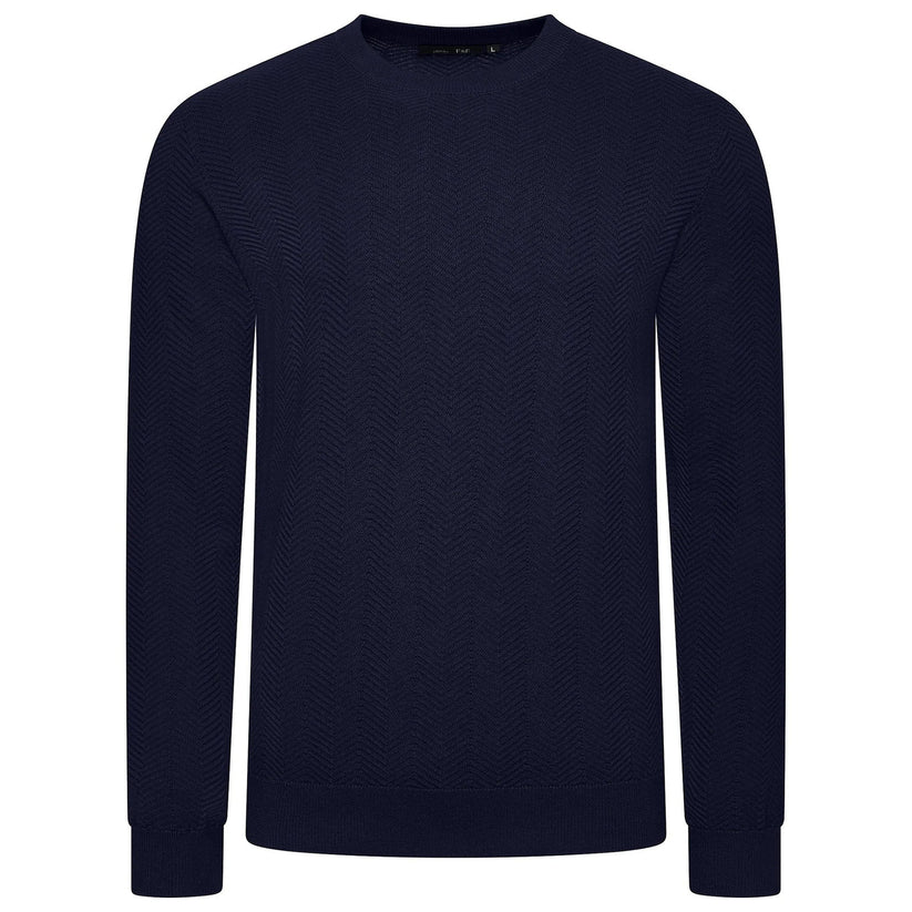 Mens Crew Neck Jumper Chevron Knit Cotton Blend Casual Sweater - QHA UK