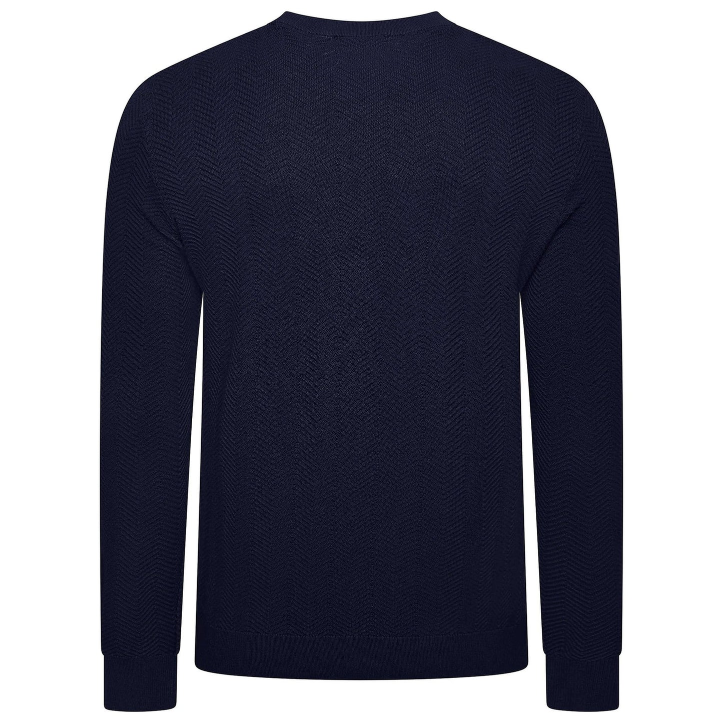 Mens Crew Neck Jumper Chevron Knit Cotton Blend Casual Sweater - Collar Detail - QHA UK