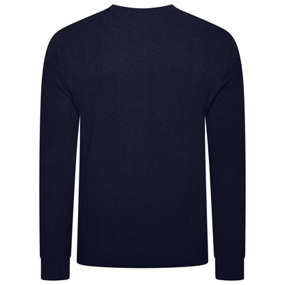 Mens Crew Neck Jumper Chevron Knit Cotton Blend Casual Sweater - Collar Detail - QHA UK