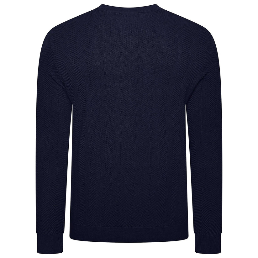 Mens Crew Neck Jumper Chevron Knit Cotton Blend Casual Sweater - Collar Detail - QHA UK