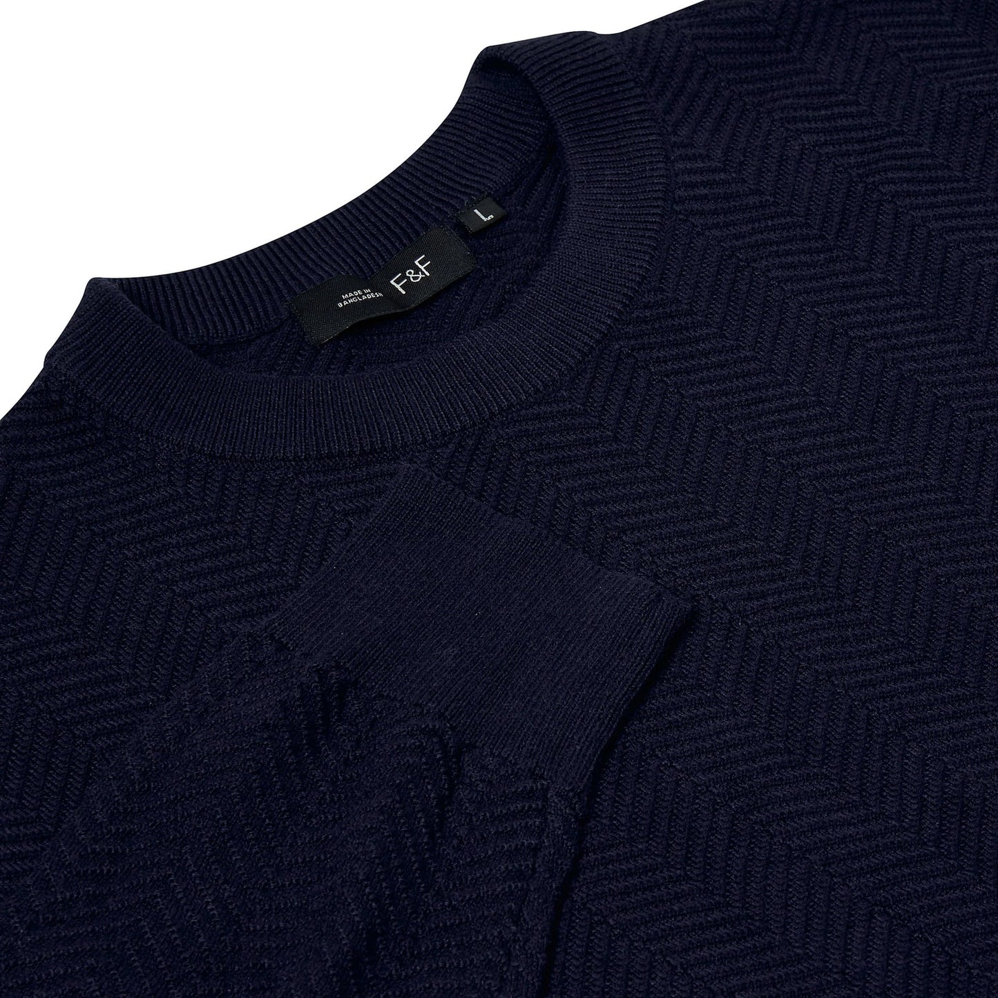Mens Crew Neck Jumper Chevron Knit Cotton Blend Casual Sweater - Collar Detail - QHA UK