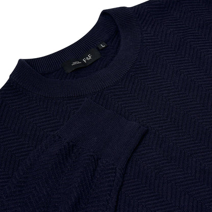 Mens Crew Neck Jumper Chevron Knit Cotton Blend Casual Sweater - Collar Detail - QHA UK