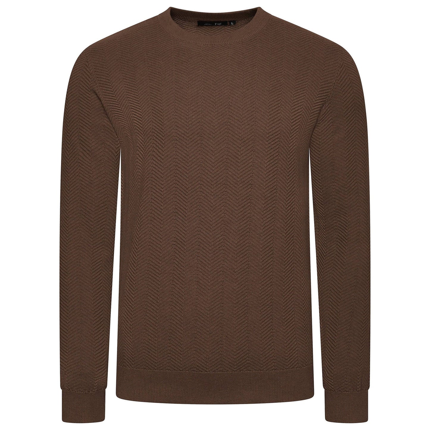 Mens Crew Neck Jumper Chevron Knit Cotton Blend Casual Sweater - QHA UK