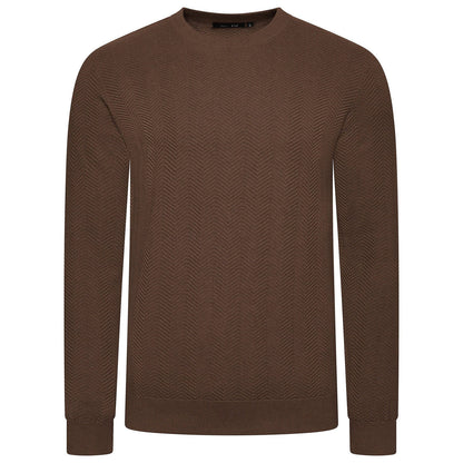 Mens Crew Neck Jumper Chevron Knit Cotton Blend Casual Sweater - QHA UK