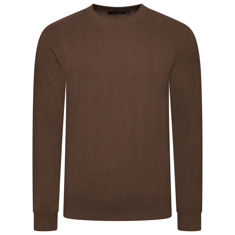 Mens Crew Neck Jumper Chevron Knit Cotton Blend Casual Sweater - QHA UK